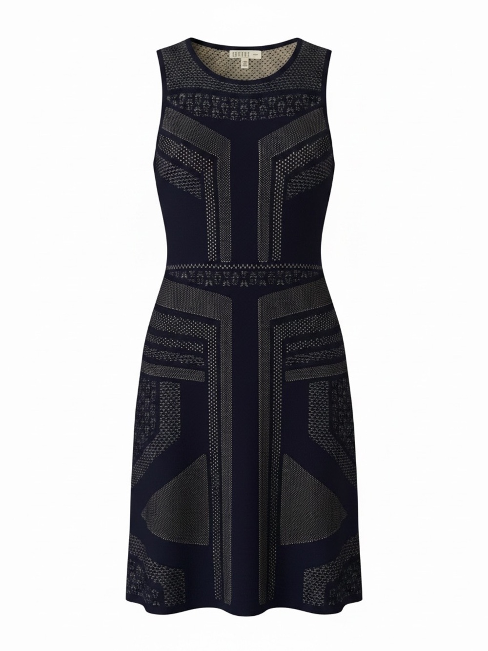 Spense Navy Geo-Pattern Sleeveless Midi Dress